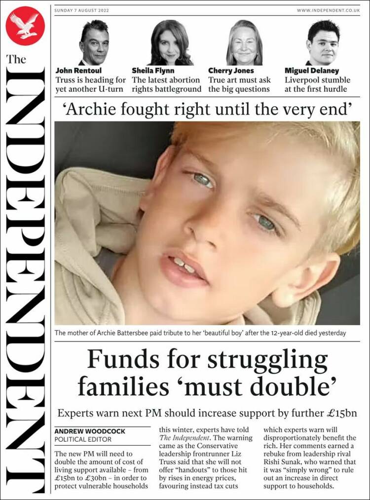 Portada de The Independent (Reino Unido)