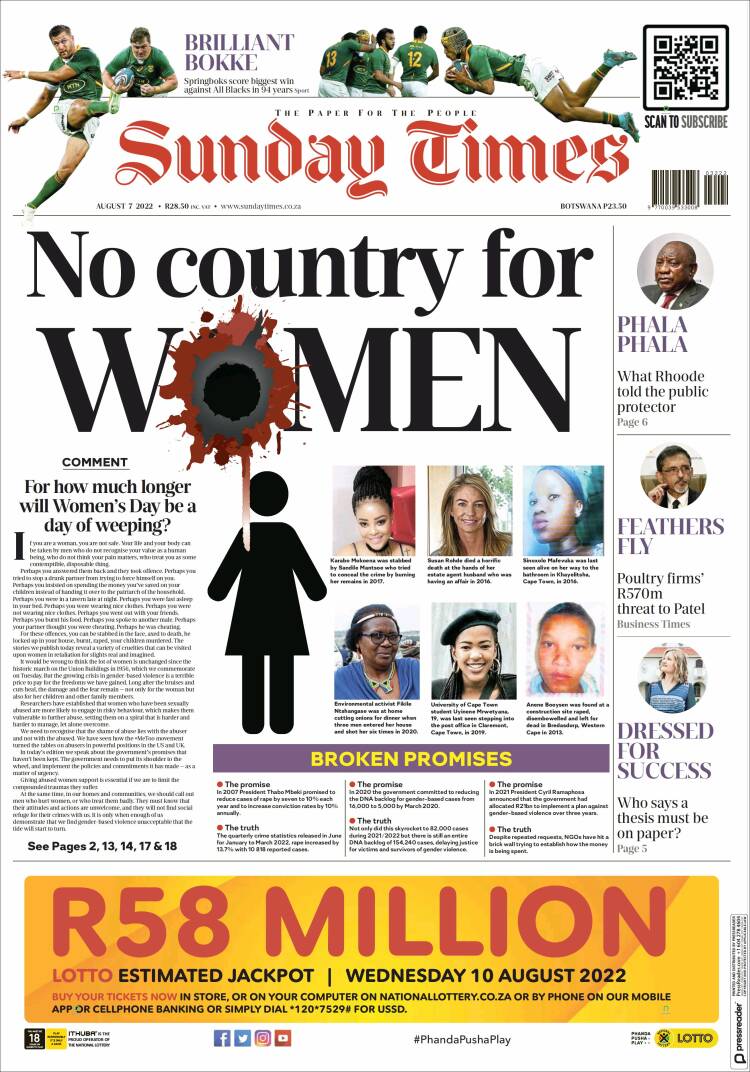 Portada de The Times (Sud&aacute;frica)