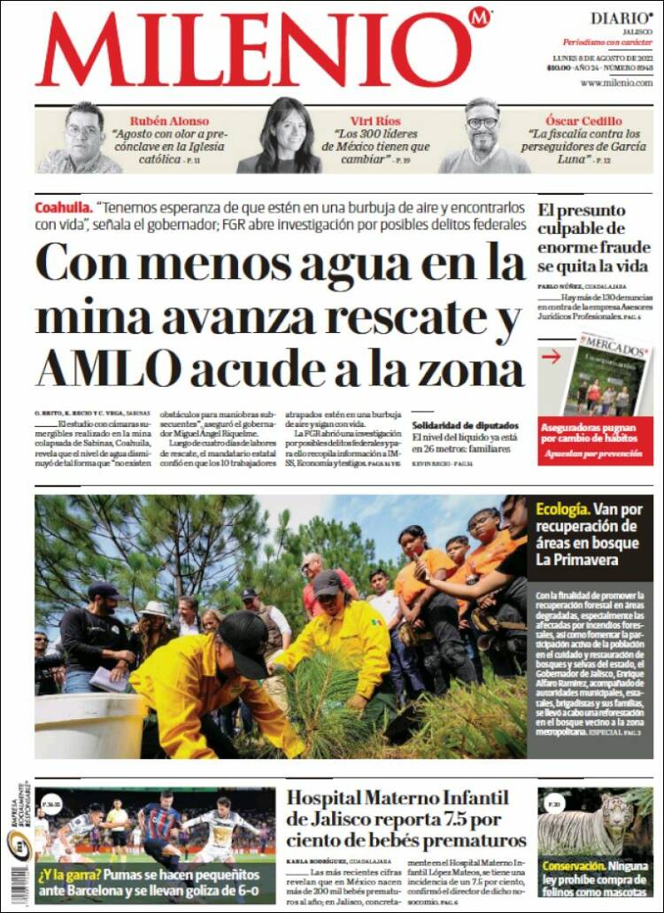 Portada de Milenio - Jalisco (México)