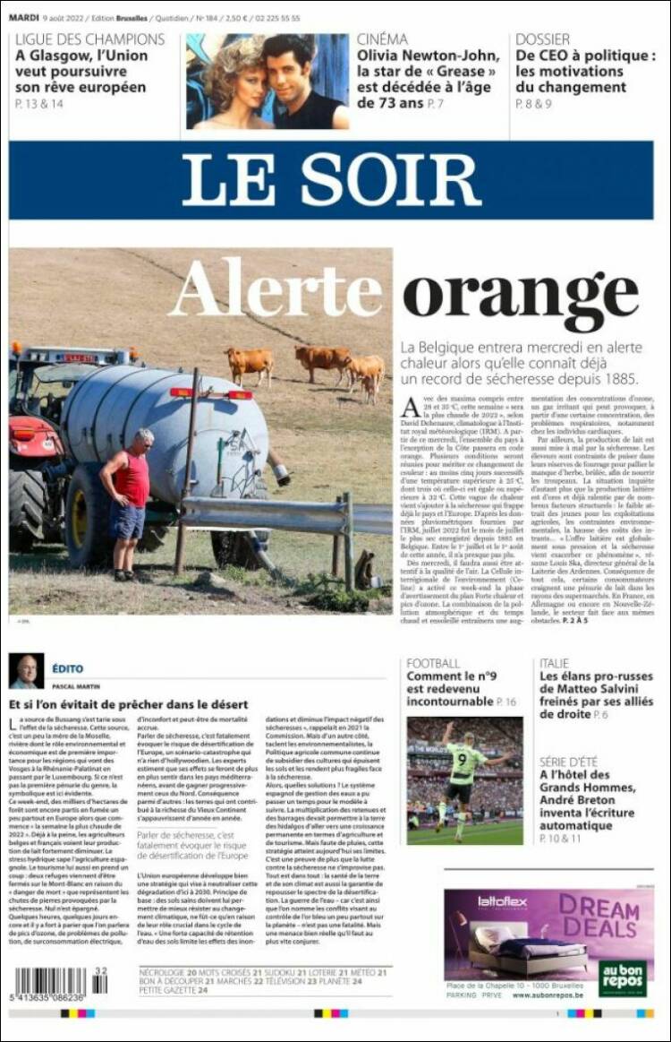 Portada de Le Soir (B&eacute;lgica)