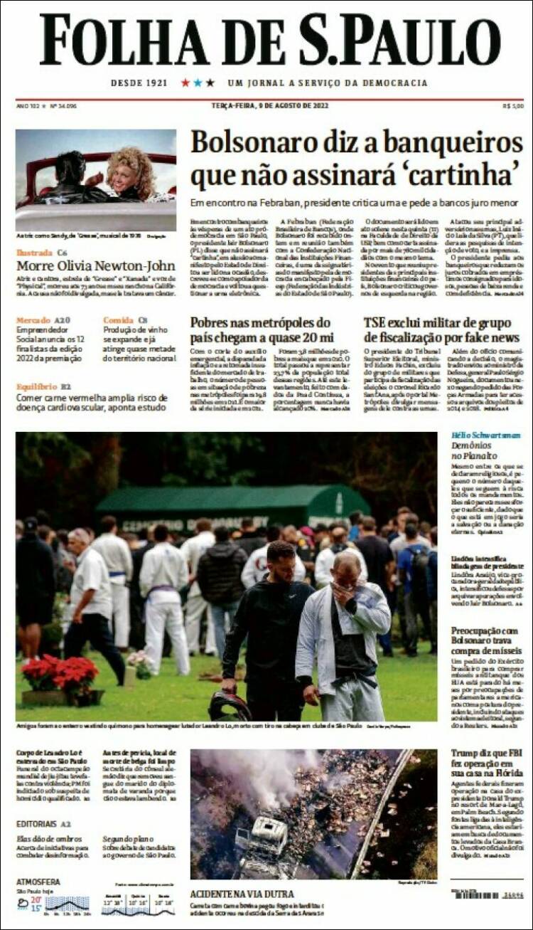 Portada de Folha de São Paulo (Brasil)