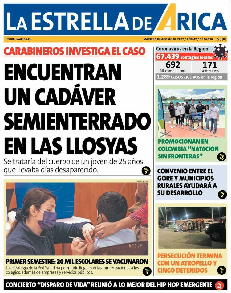 Portada de La Estrella de Arica (Chile)