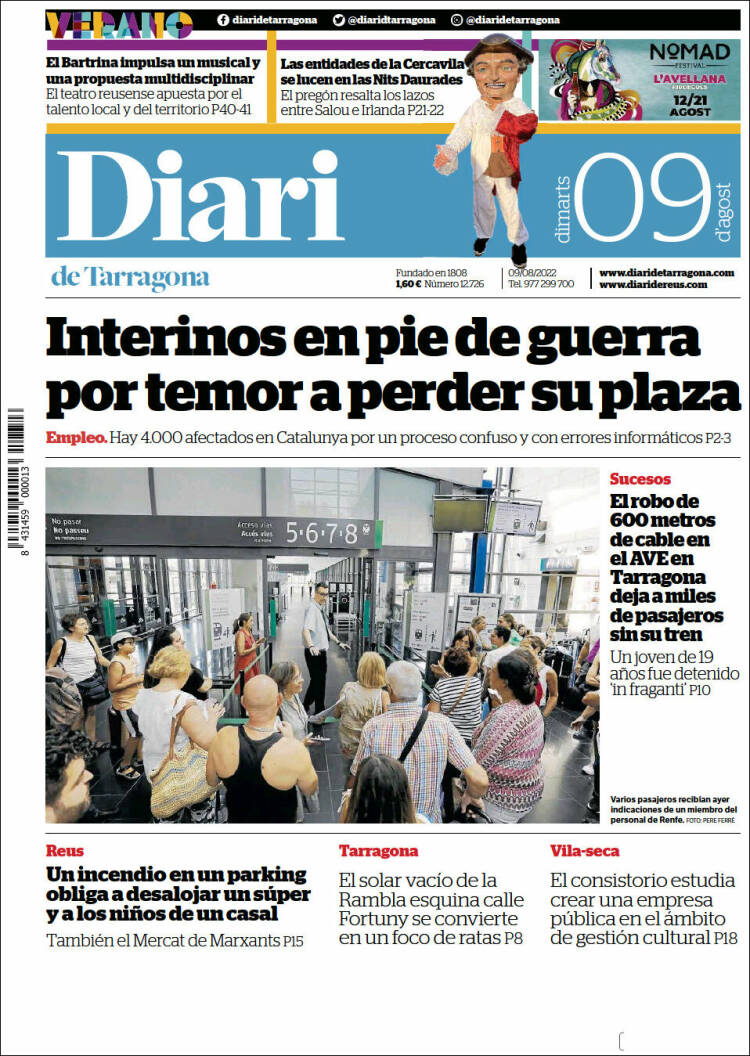 Portada de Diari de Tarragona (España)