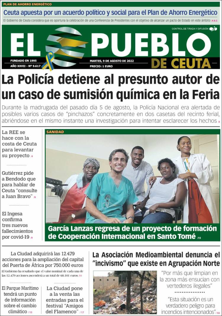 Portada de El Pueblo de Ceuta (España)