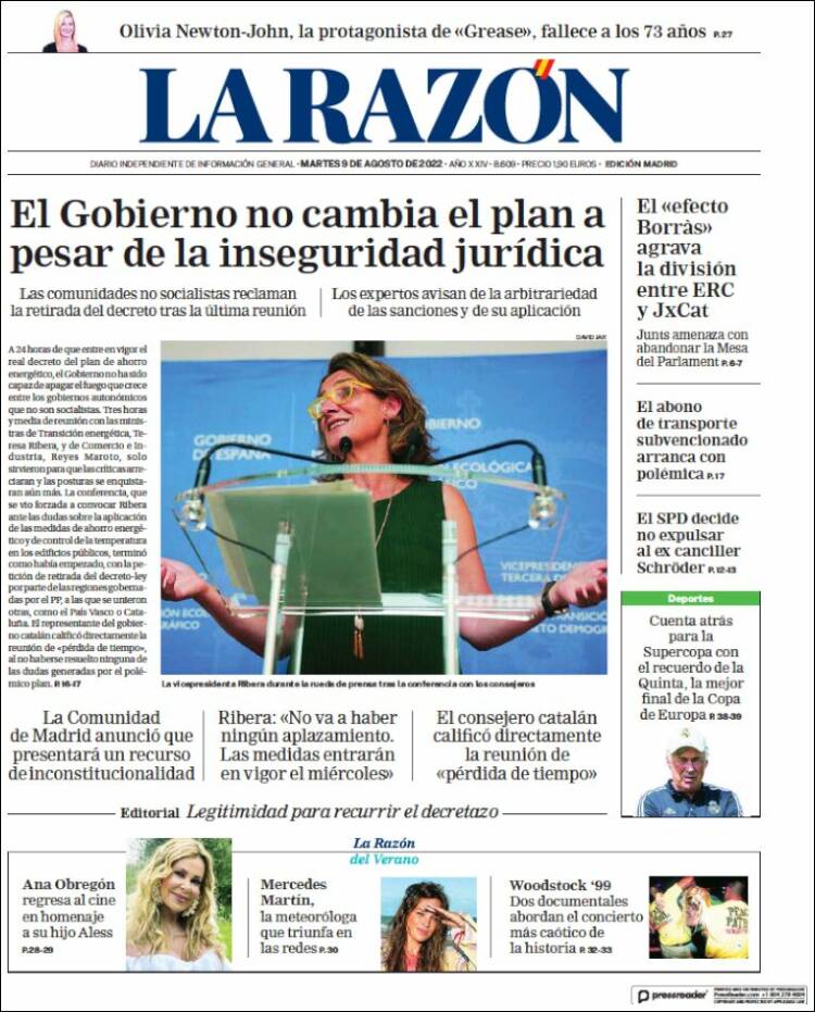 Portada de La Razón (España)