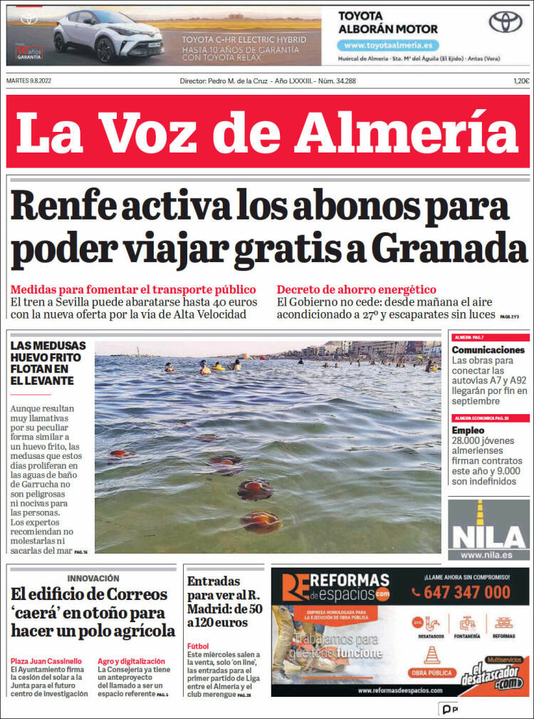 Portada de La Voz de Almería (España)
