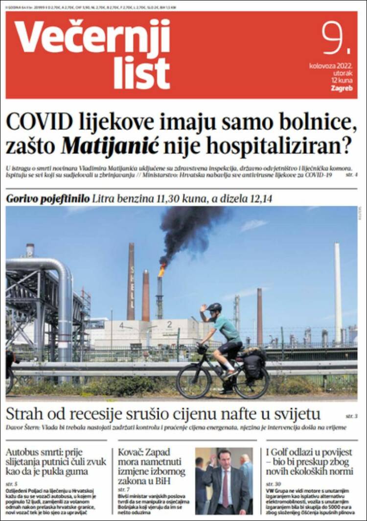 Portada de Večernji (Croacia)