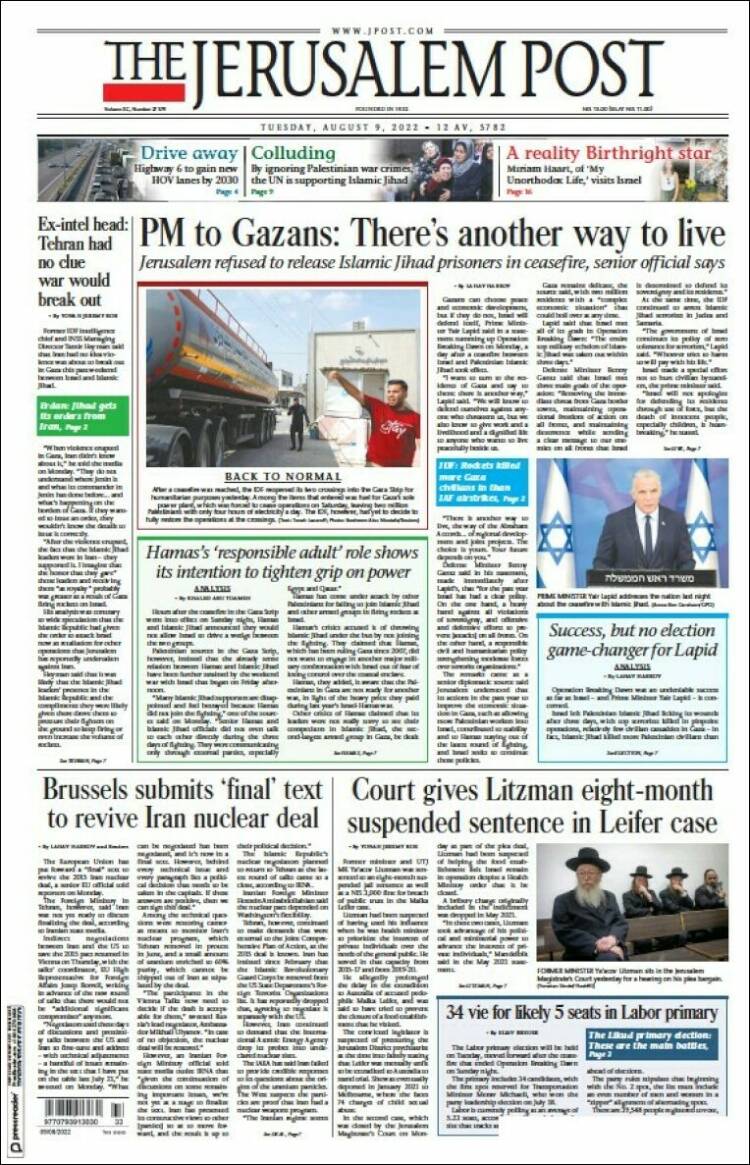 Portada de The Jerusalem Post (Israel)