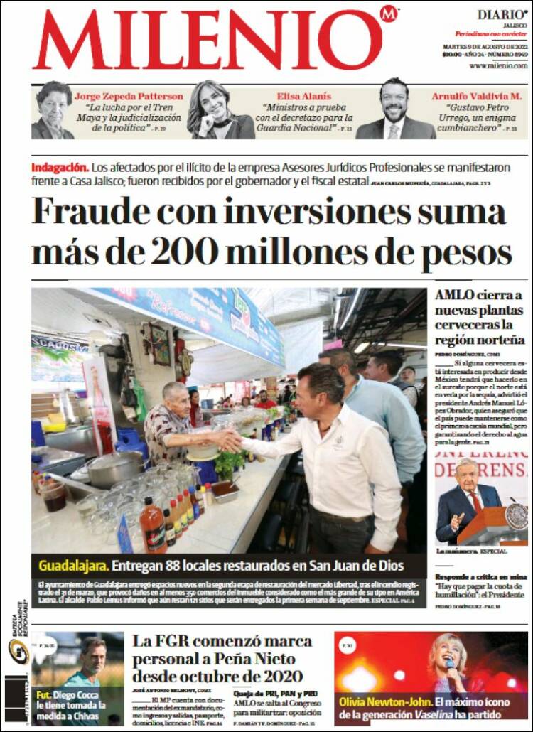 Portada de Milenio - Jalisco (M&eacute;xico)