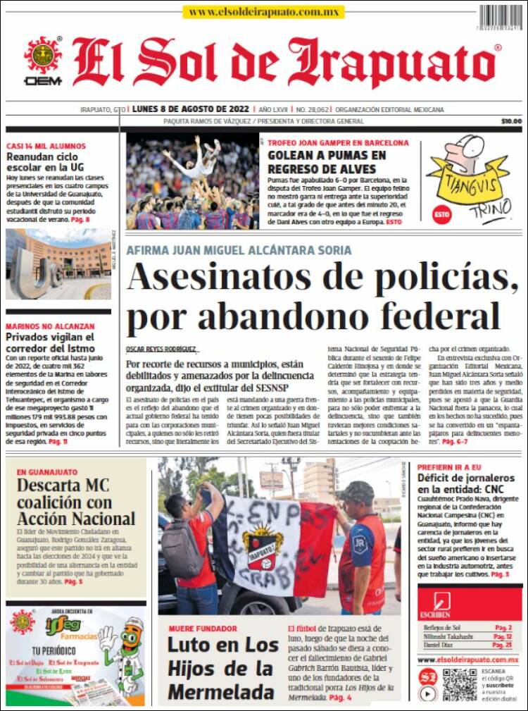 Portada de El Sol de Irapuato (M&eacute;xico)