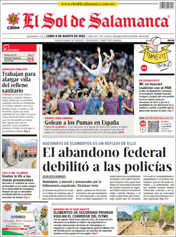 Portada de El Sol de Salamanca (M&eacute;xico)