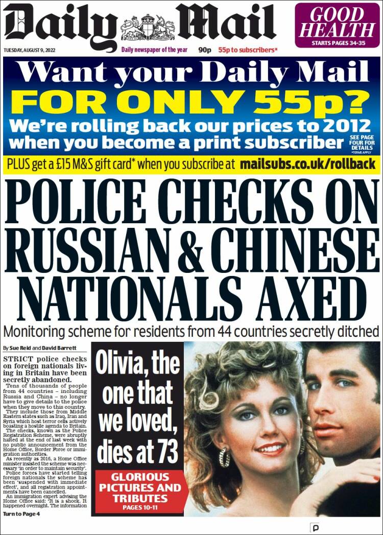 Portada de Daily Mail (Reino Unido)