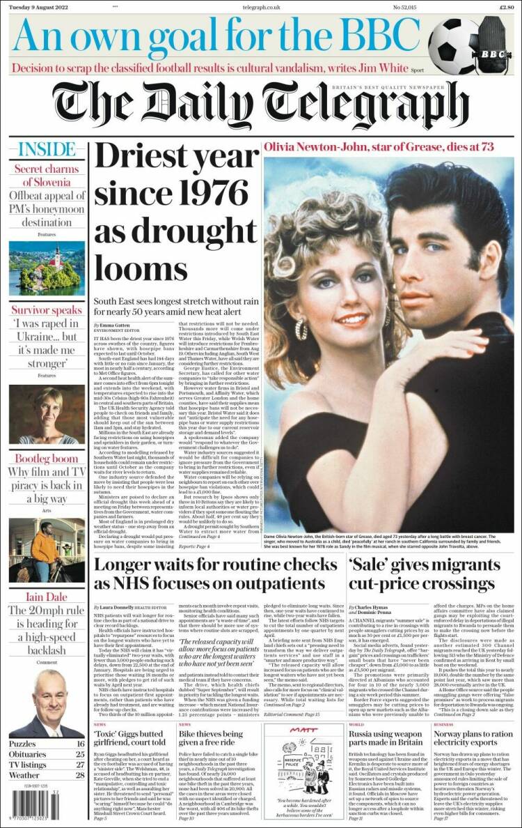 Portada de Daily Telegraph (Reino Unido)