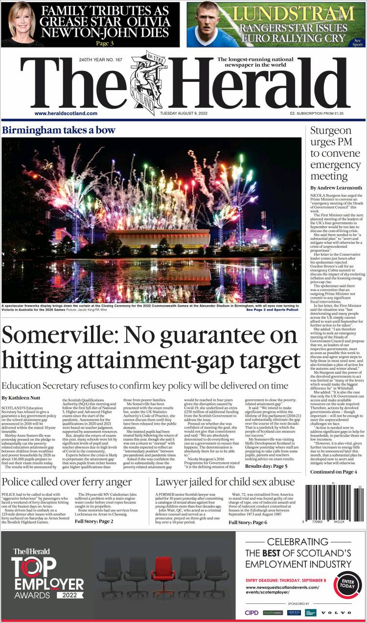 Portada de The Herald (Reino Unido)