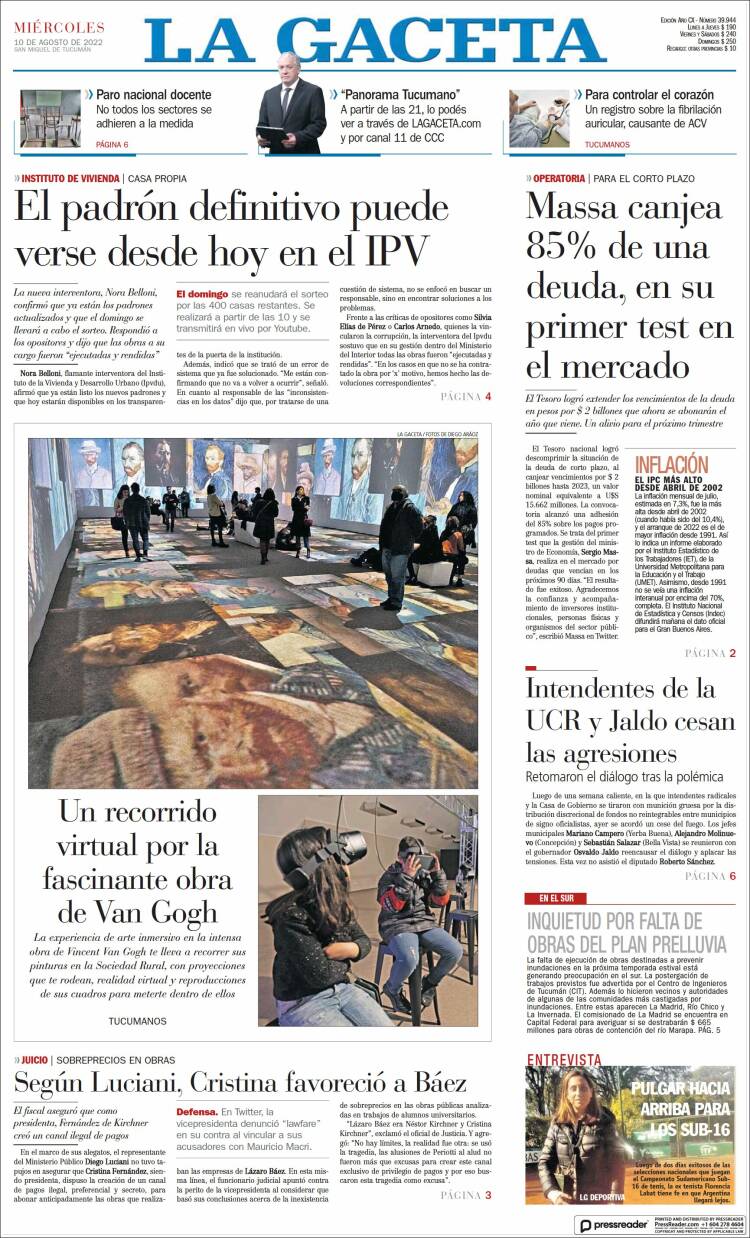 Portada de La Gaceta (Argentina)