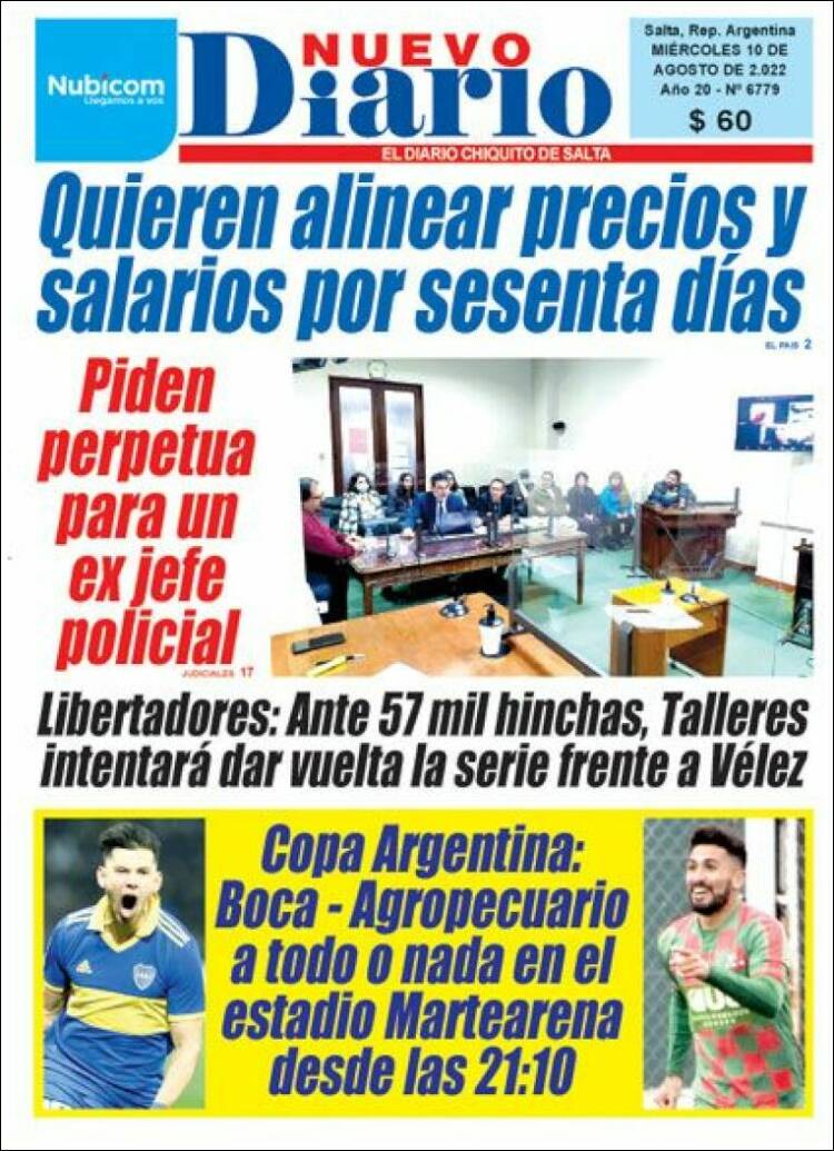 Portada de Nuevo Diario de Salta (Argentina)