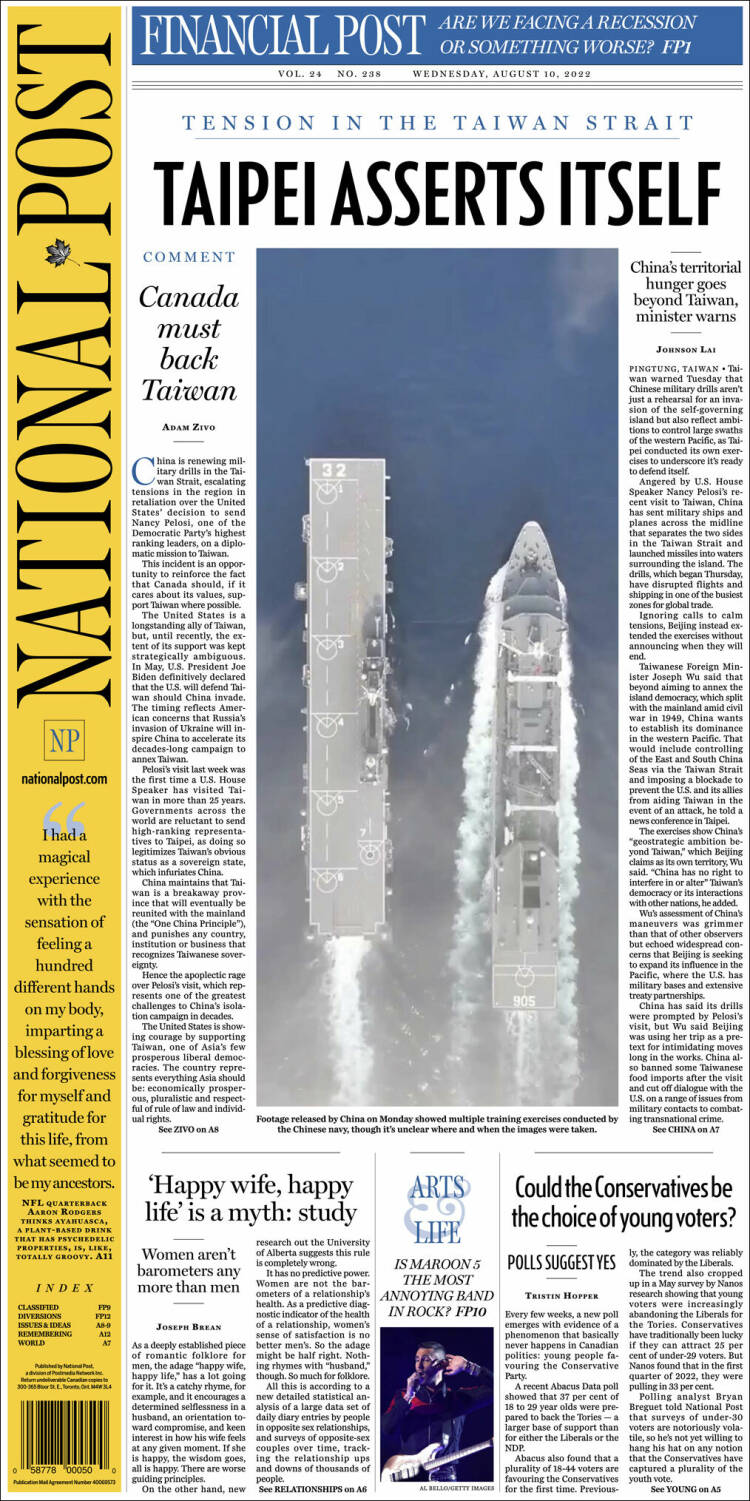 Portada de The National Post (Canadá)