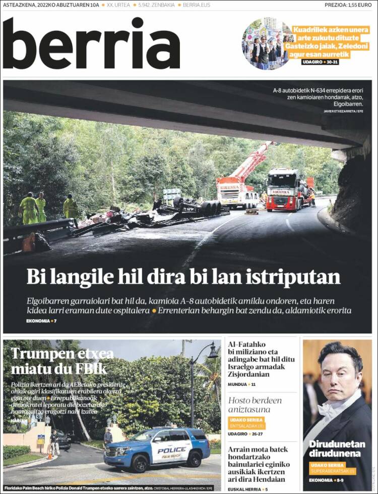Portada de Berria (España)