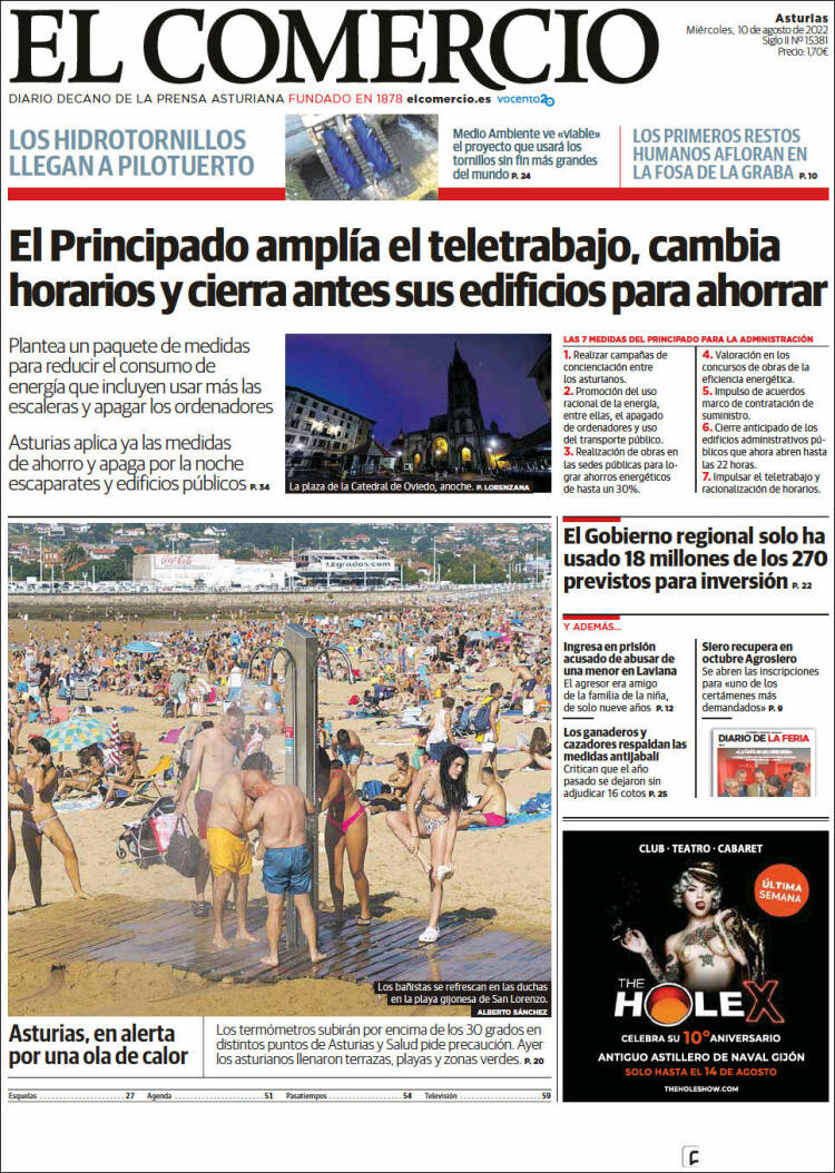 Portada de El Comercio (España)