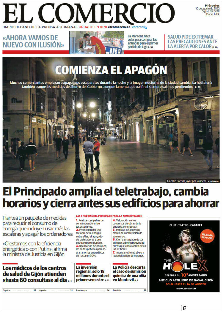 Portada de El Comercio - Gijón (España)