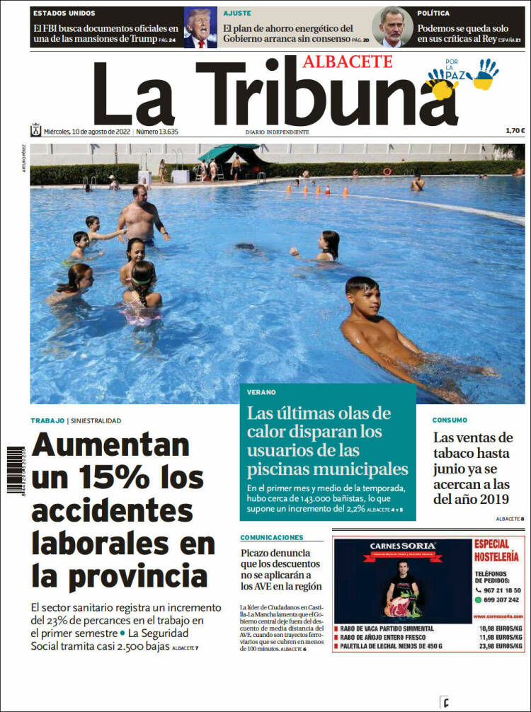 Portada de La Tribuna de Albacete (España)