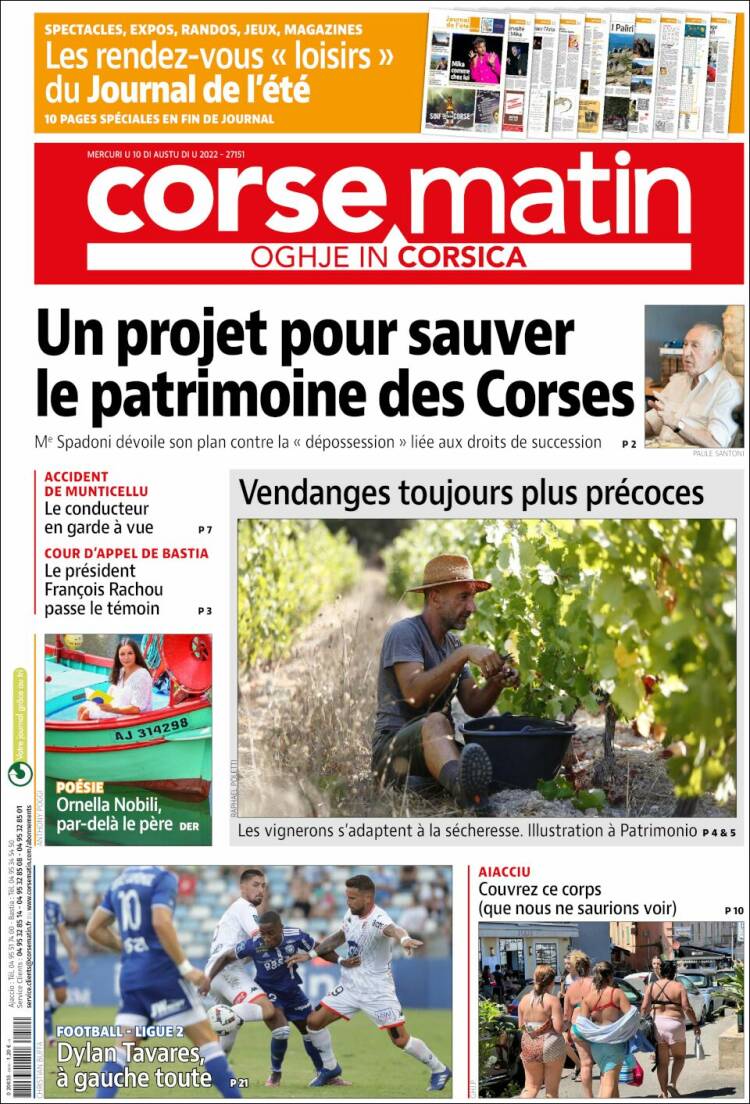 Portada de Corse-Matin (Francia)