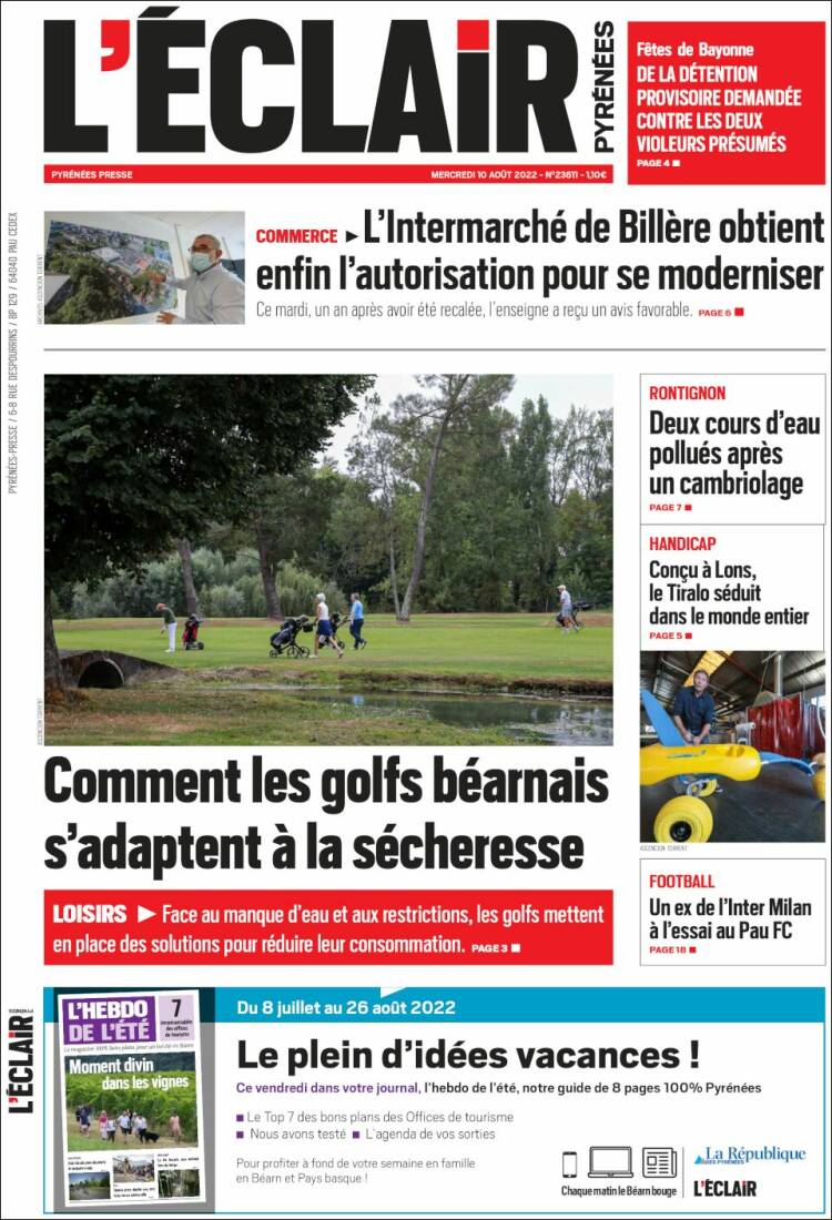 Portada de L'Eclair des Pyrénées (Francia)