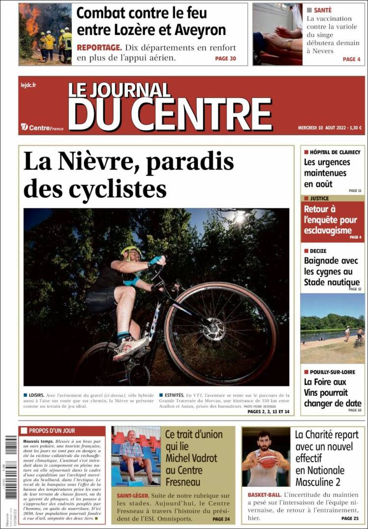 Portada de Le Journal du Centre (Francia)