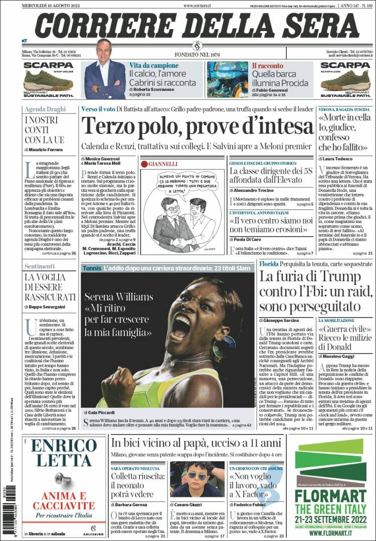 Portada de Corriere della Sera (Italie)