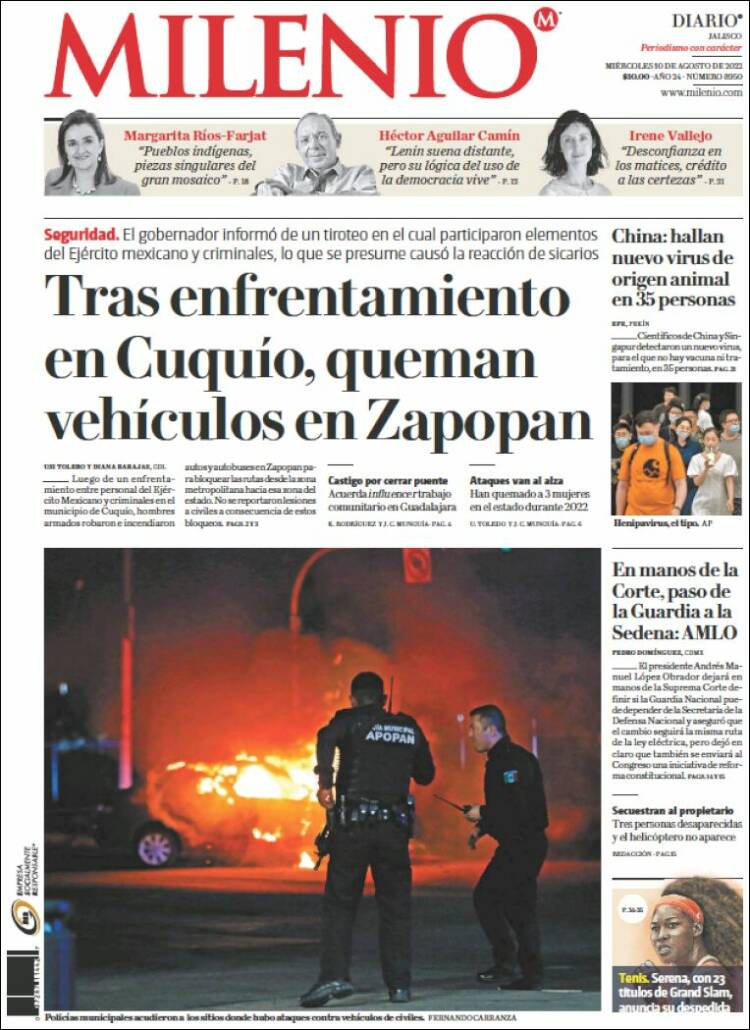 Portada de Milenio - Jalisco (México)