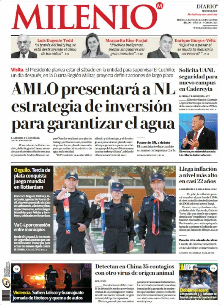 Portada de Milenio de Monterrey (México)