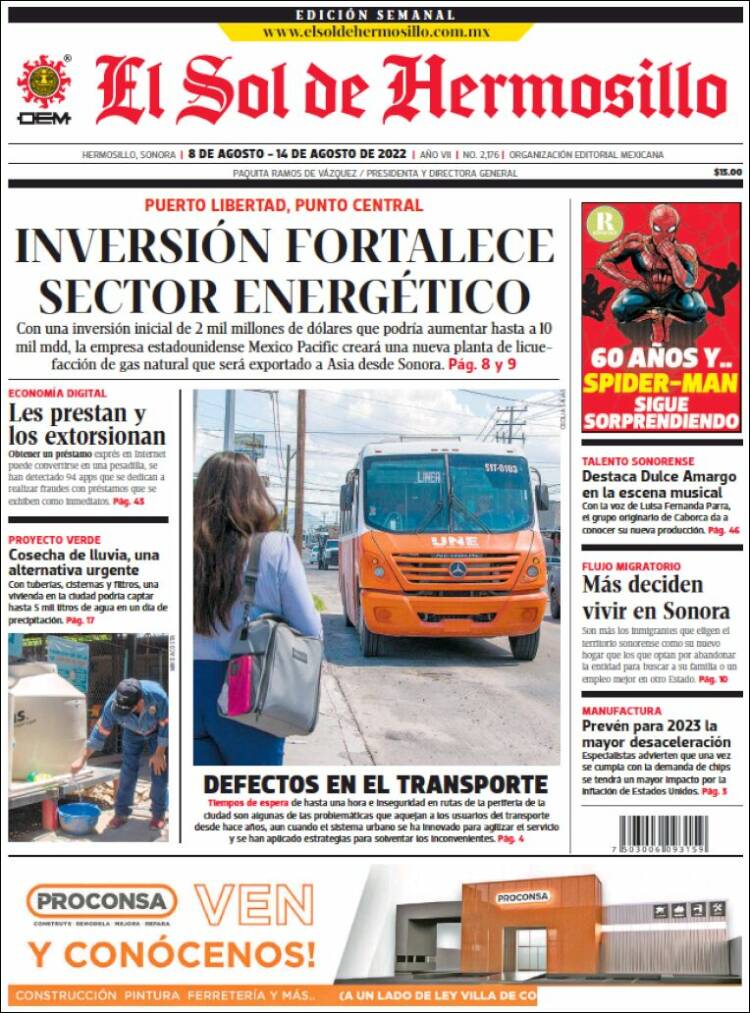 Portada de El Sol de Hermosillo (México)