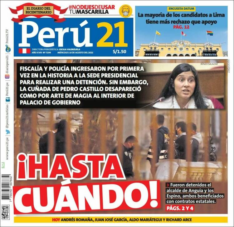 Portada de Perú 21 (Perú)