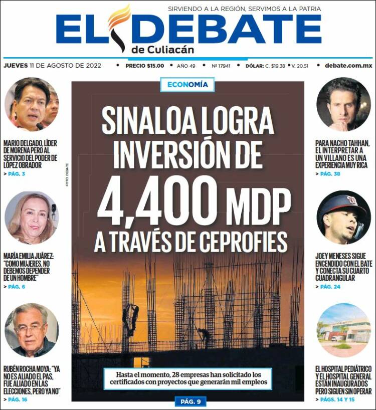 Portada de El Debate de Culiacán (México)