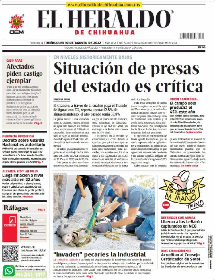 Periódico El Heraldo De Chihuahua México Periódicos De México Edición De Jueves 11 De