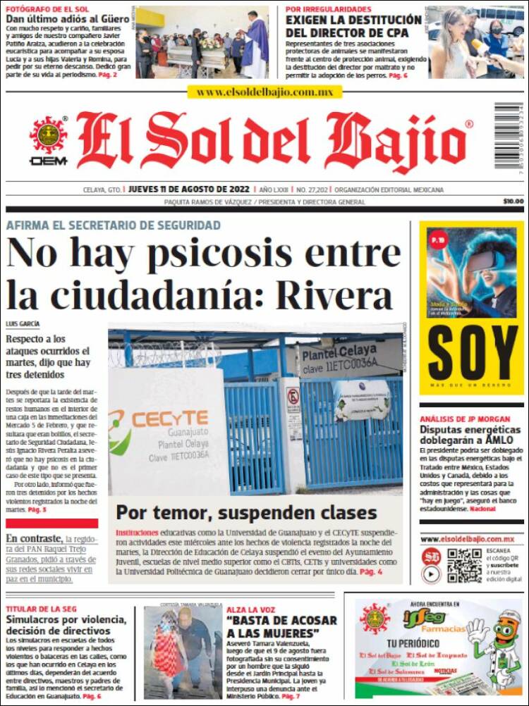 Portada de El Sol del Bajio (México)