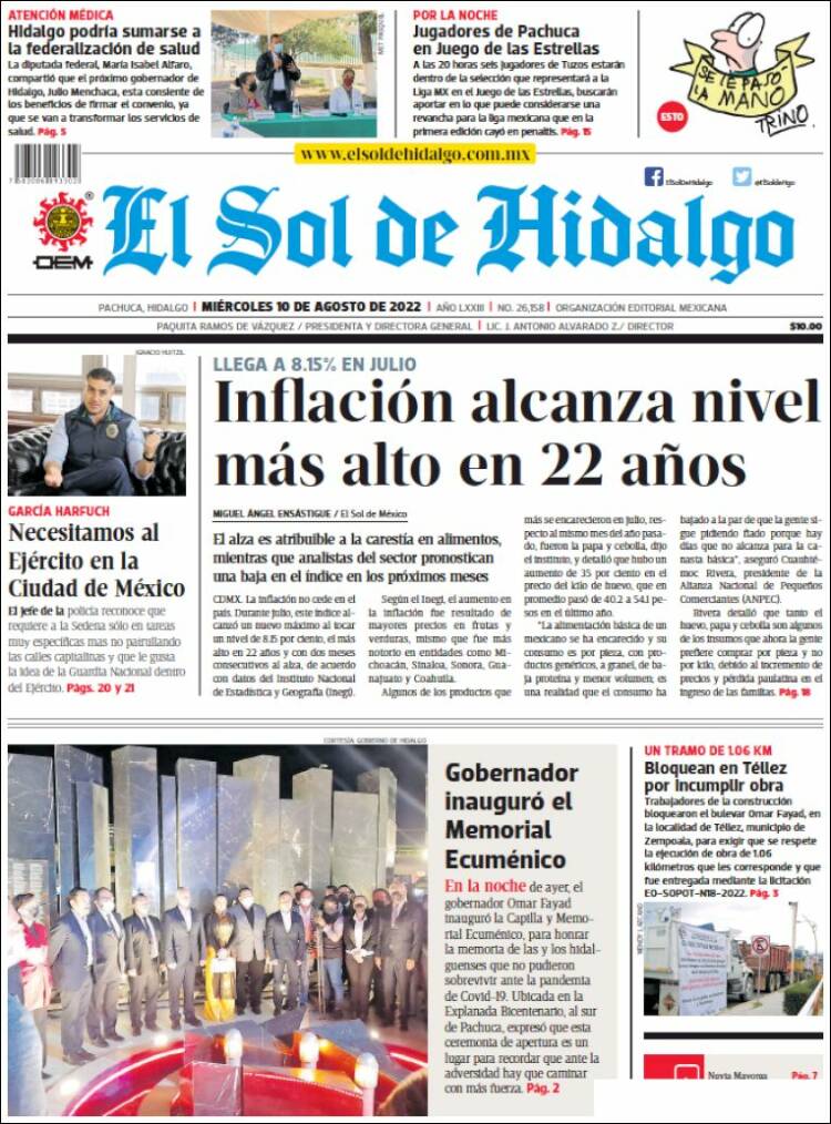 Portada de El Sol de Hidalgo (México)