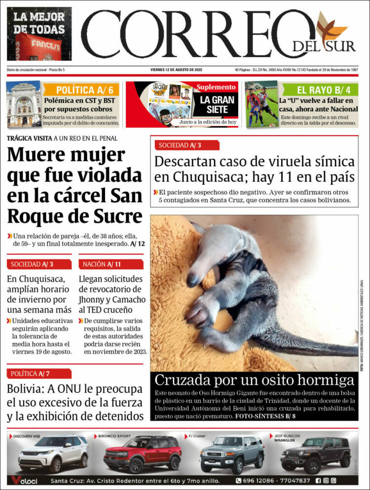 Portada de Correo Sur (Bolivia)