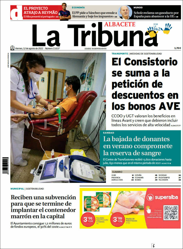 Portada de La Tribuna de Albacete (España)