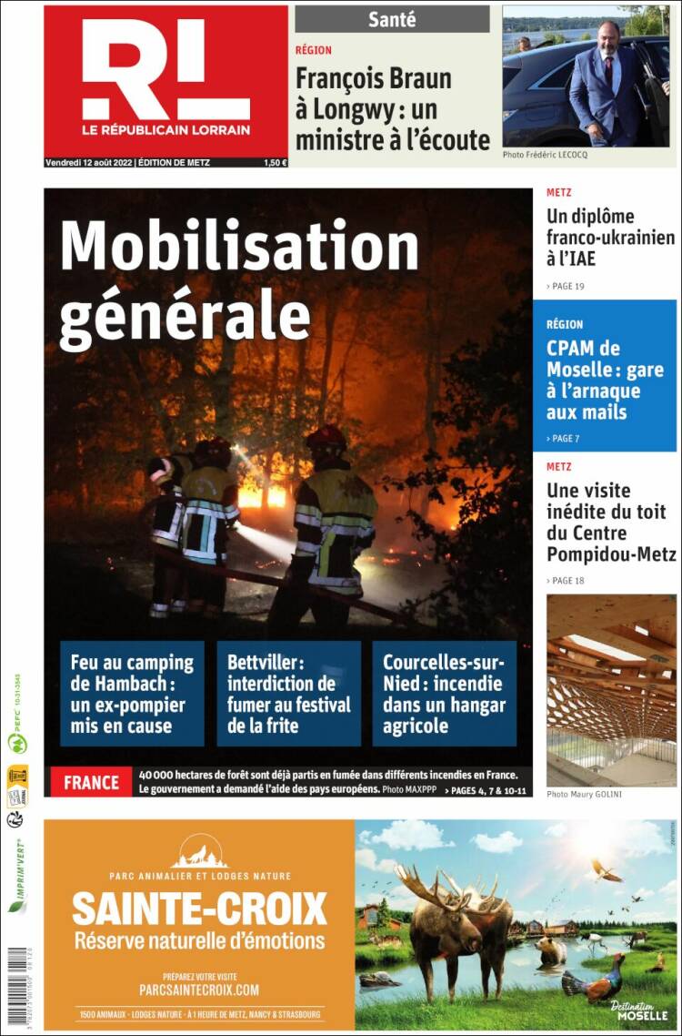 Portada de Le Republicain Lorrain (Francia)