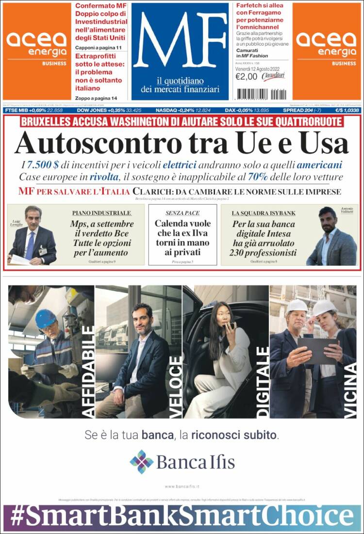 Portada de Milano Finanza (Italia)