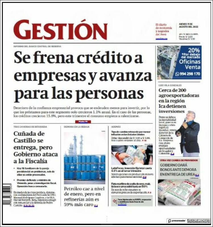 Portada de Diario Gestión (Per&uacute;)