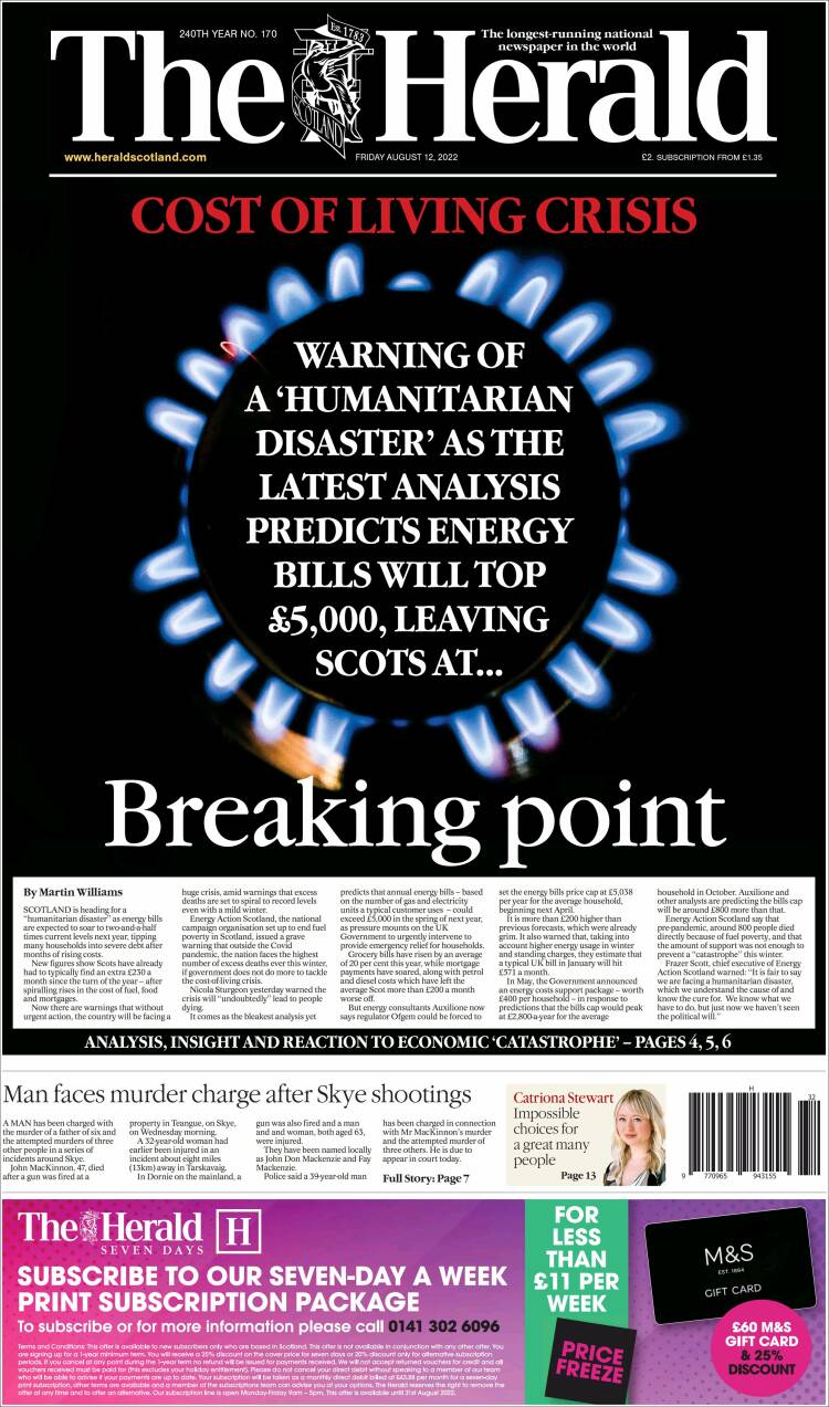 Portada de The Herald (Reino Unido)