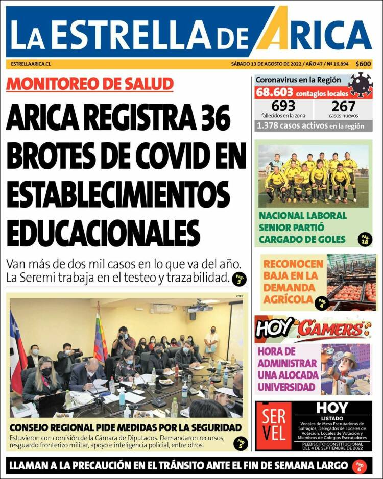 Portada de La Estrella de Arica (Chile)