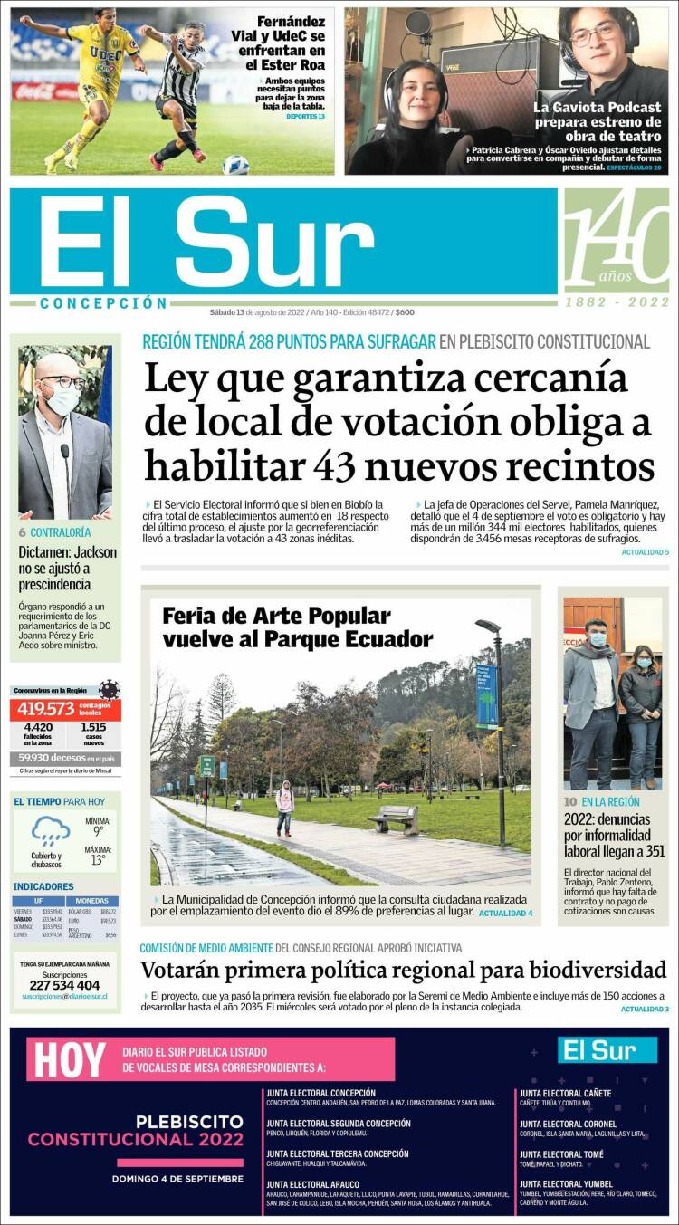 Portada de El Sur (Chile)