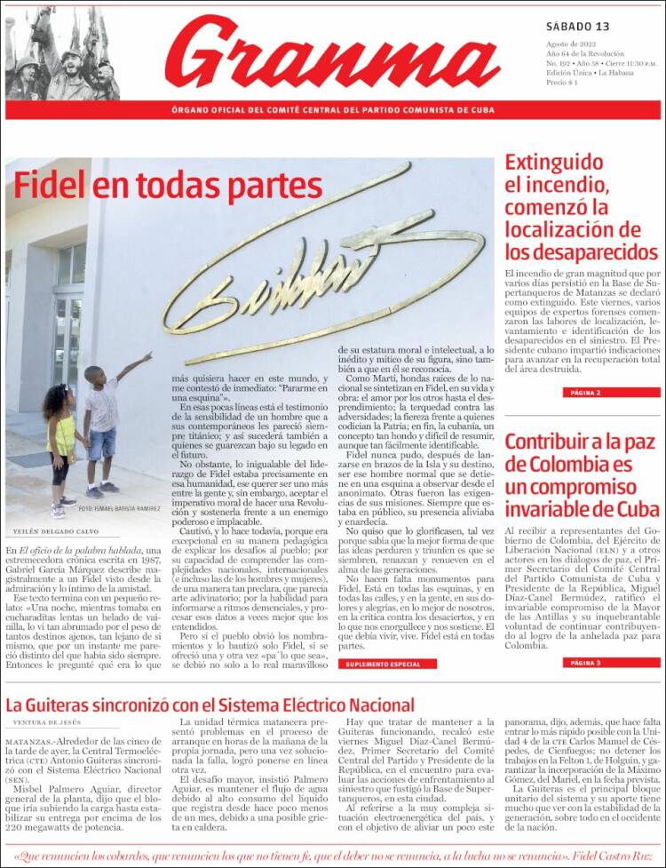 Portada de Granma (Cuba)