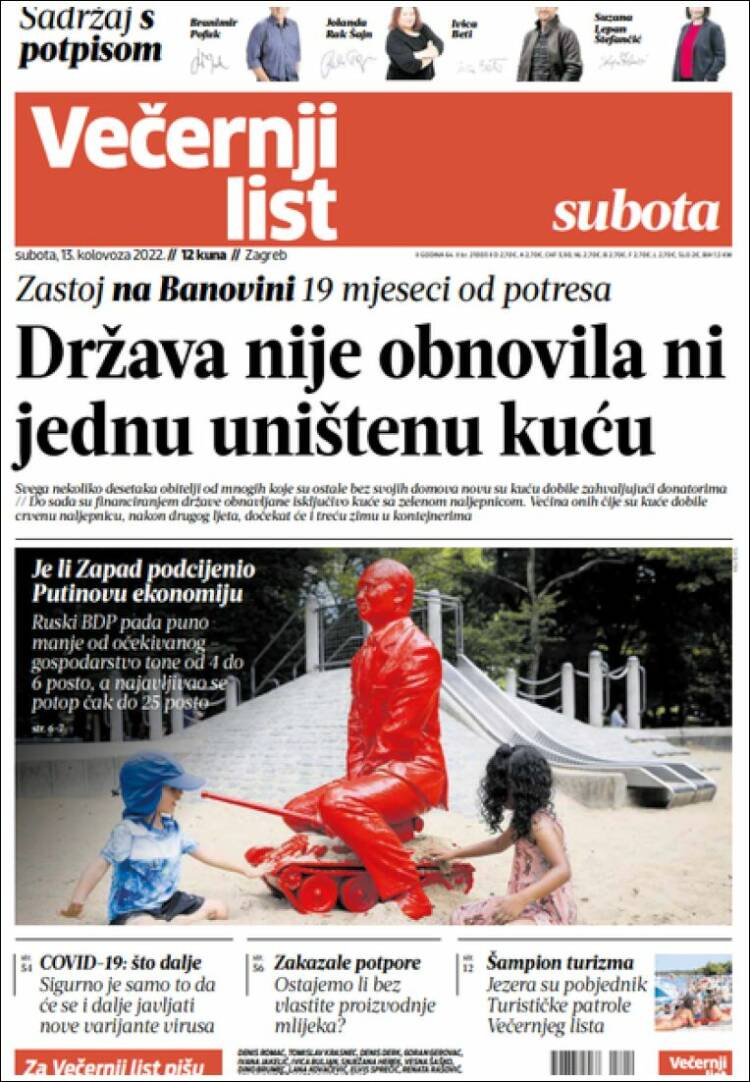 Portada de Večernji (Croacia)