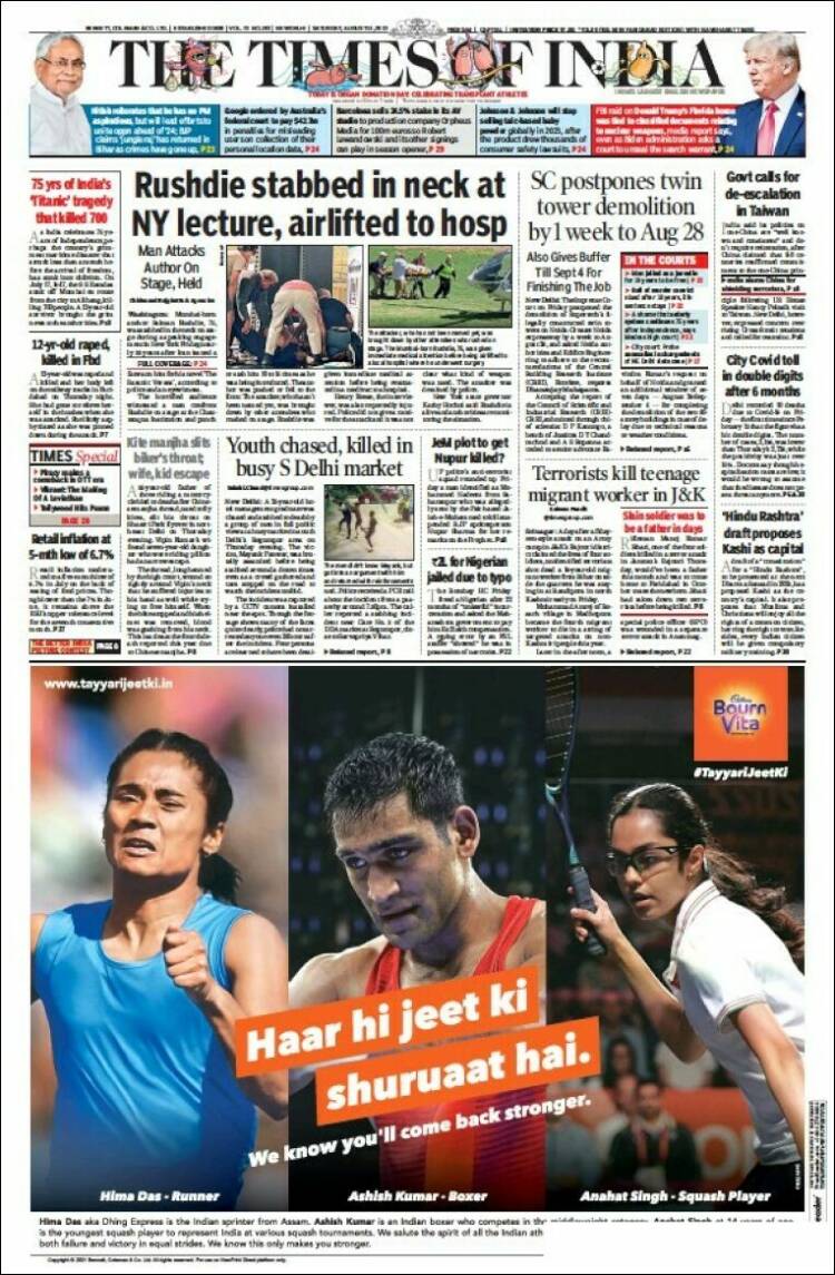 Portada de The Times of India (India)