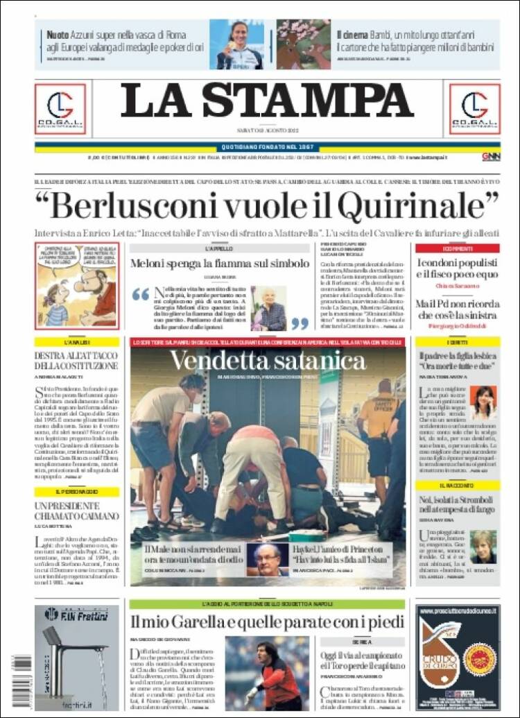 Portada de La Stampa (Italia)