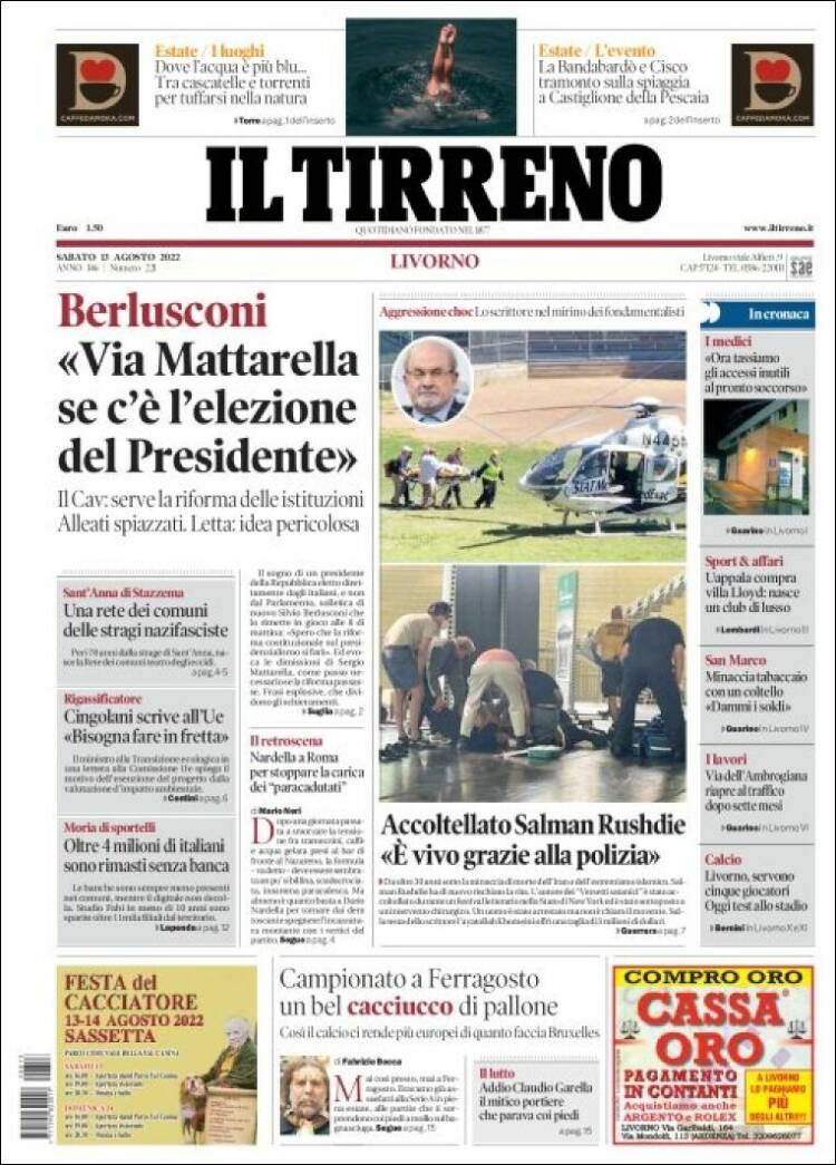 Portada de Il Tirreno (Italia)